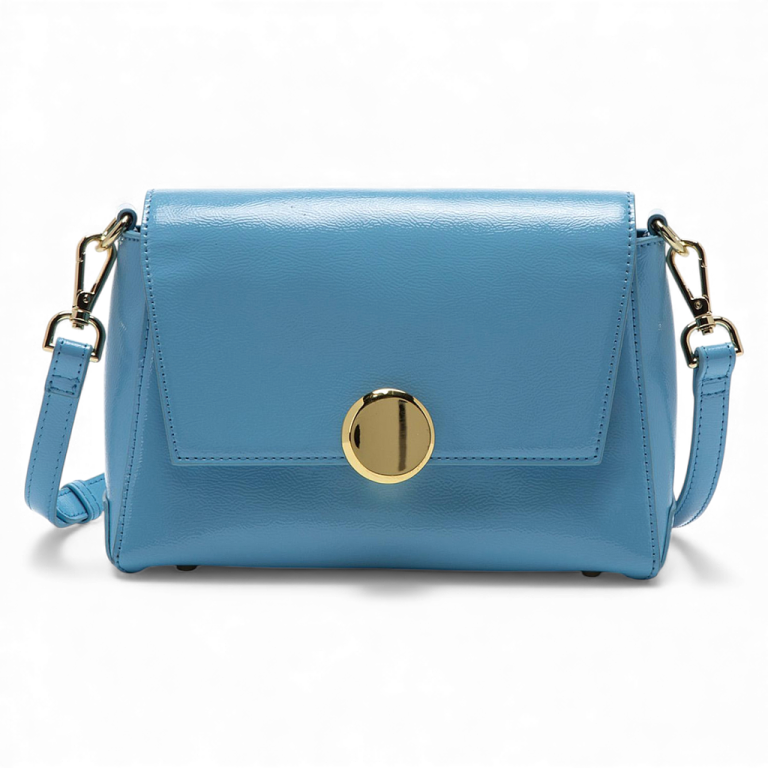 Cartera Bandolera Pequeña Celeste Charol Gacel
