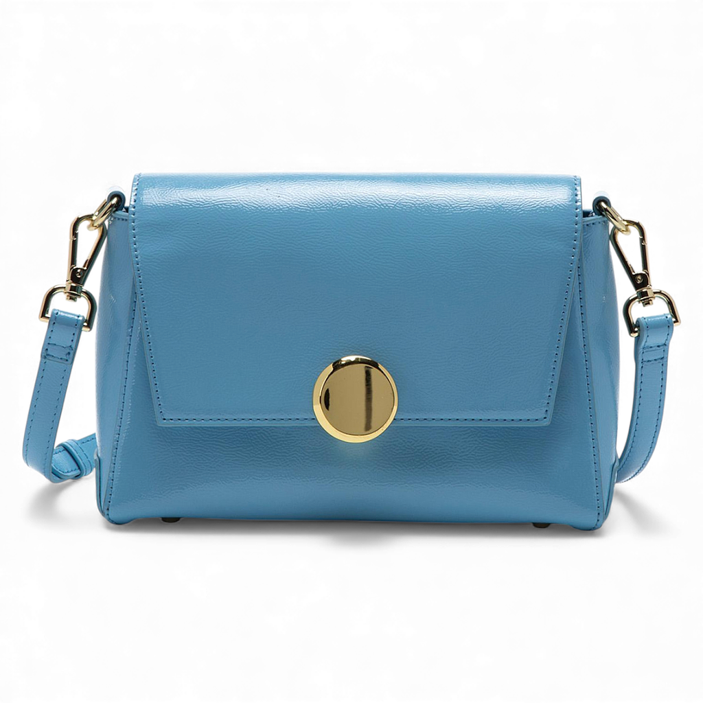 Cartera Bandolera Pequeña Celeste Charol Gacel