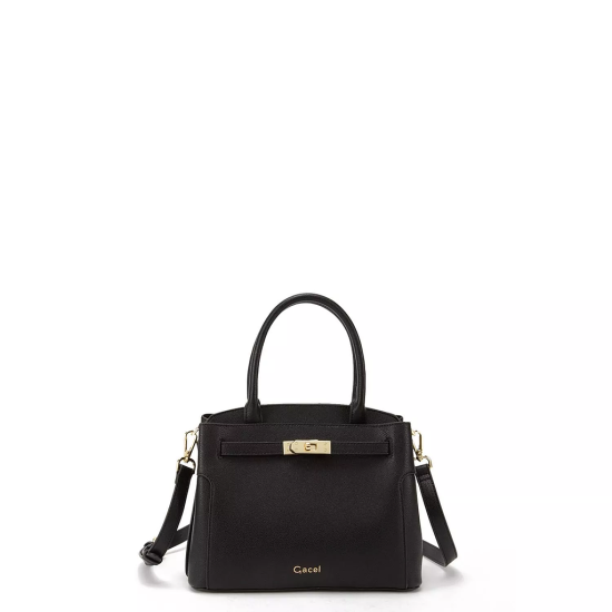 Cartera Dos Asas Pequeña Graneado Negro Gacel