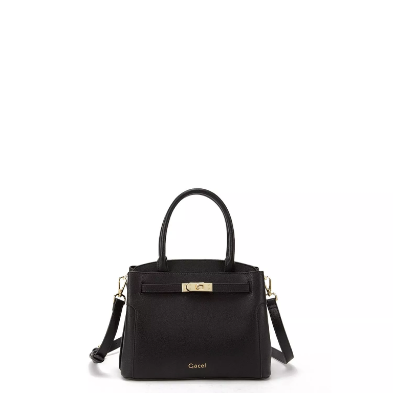 Cartera Dos Asas Pequeña Graneado Negro Gacel