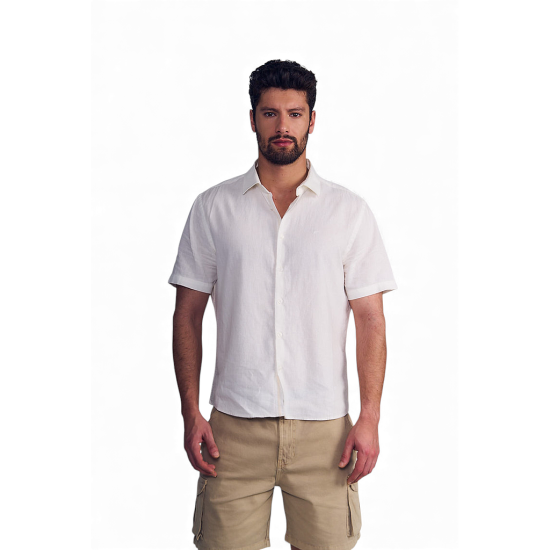 Camisa Hombre Manga Corta Blanco Linen Cotton Ellus