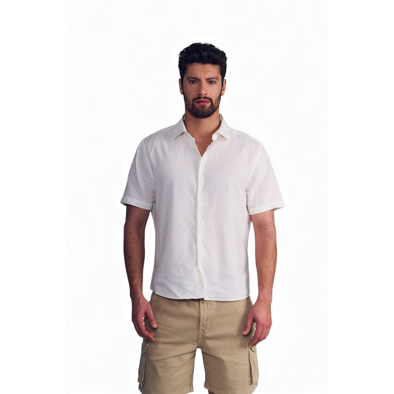 Camisa Hombre Manga Corta Blanco Linen Cotton Ellus