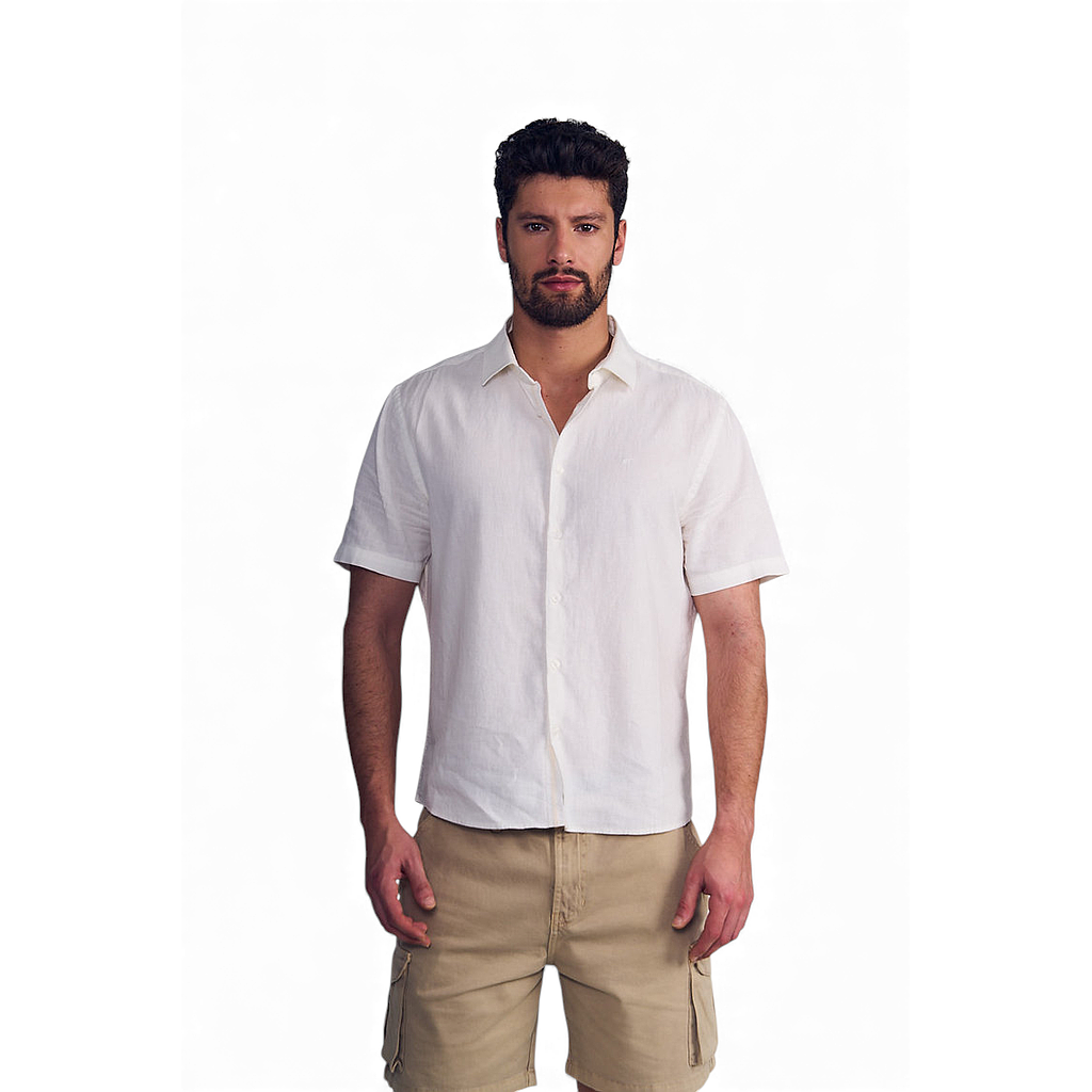 Camisa Hombre Manga Corta Blanco Linen Cotton Ellus