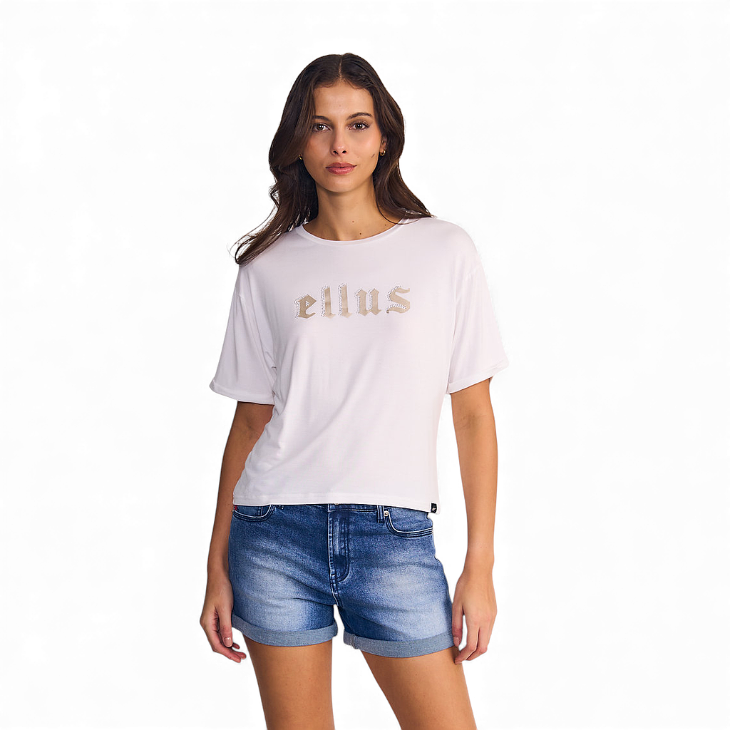 Polera Mujer Manga Corta Blanca Batwing Cuello Redondo Ellus