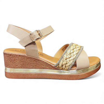 Sandalia Mujer Dorada Amalfi Cuña New Walk