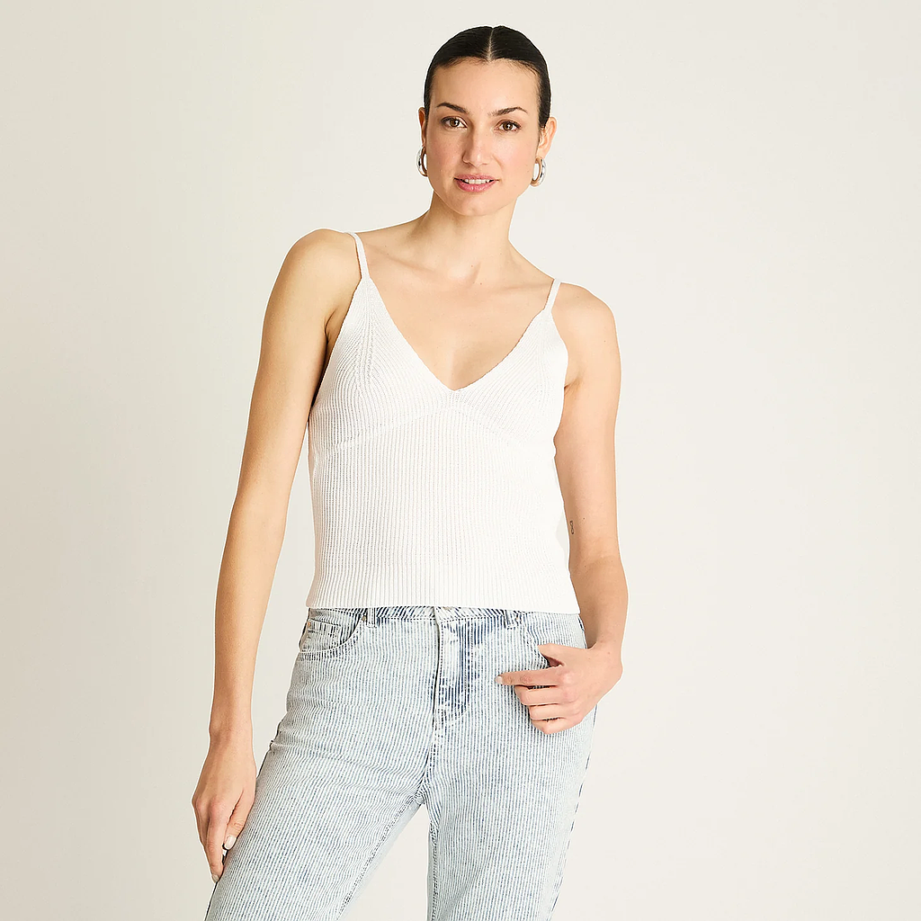 Polera Blanco Breteles Finos Acuarela