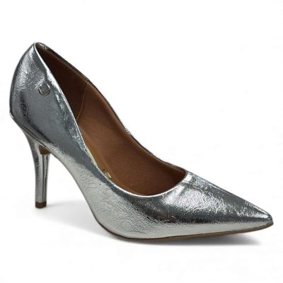 Zapato Taco Metalizado Plata Mujer Vizzano