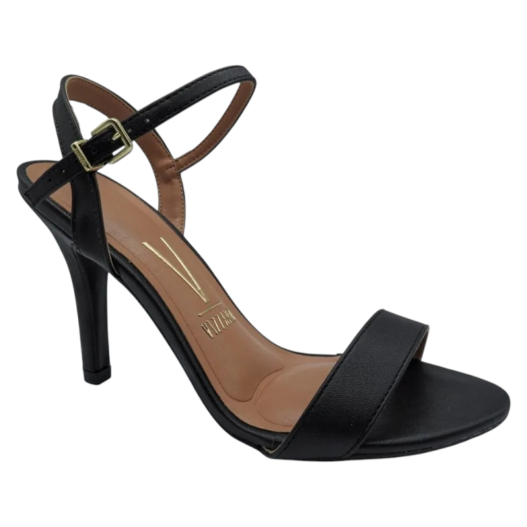 Sandalia Mujer Taco Alto Negro Pulsera Elegante Vizzano