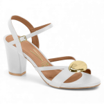 Sandalia Mujer Taco Pelica Blanco Detalle Dorado Vizzano