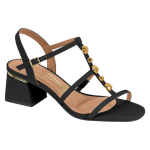 Sandalia Mujer Pelica Negro Taco Medio Detalle Dorado Vizzano