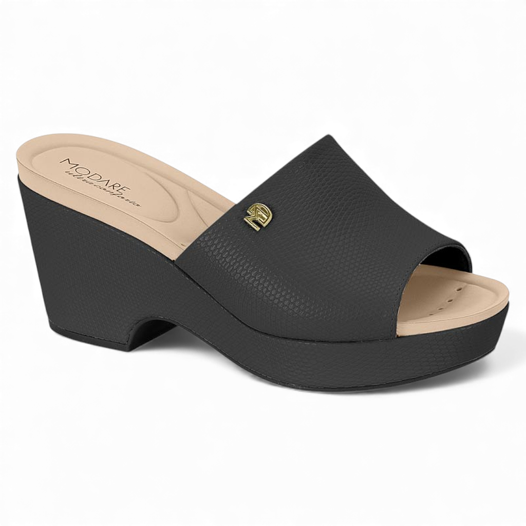 Sandalia Mujer Plataforma Negra Texturizada Ultraconfort Modare