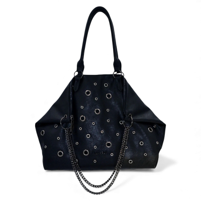 Cartera Mujer Negra con Manilla y Ojetillos Plateados Ellus