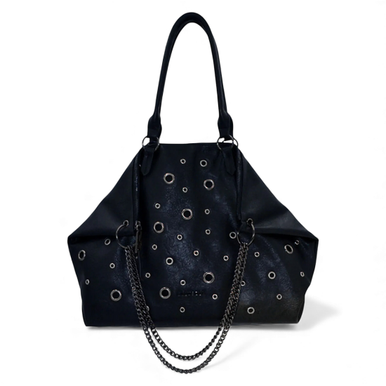 Cartera Mujer Negra con Manilla y Ojetillos Plateados Ellus