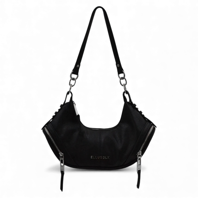 Cartera Mujer Negra Estilo Riñonera Cierres Laterales Ellus