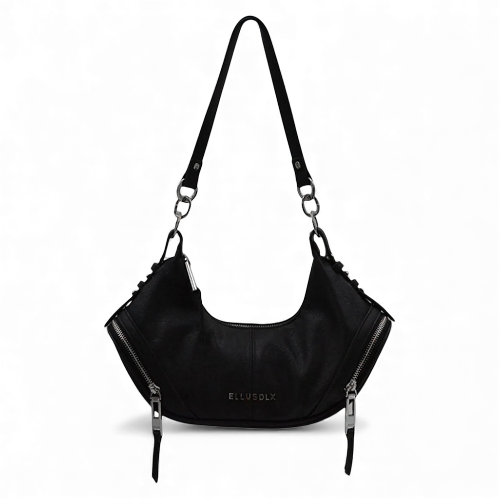 Cartera Mujer Negra Estilo Riñonera Cierres Laterales Ellus
