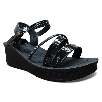 Sandalia Mujer Plataforma Negra Charol New Walk