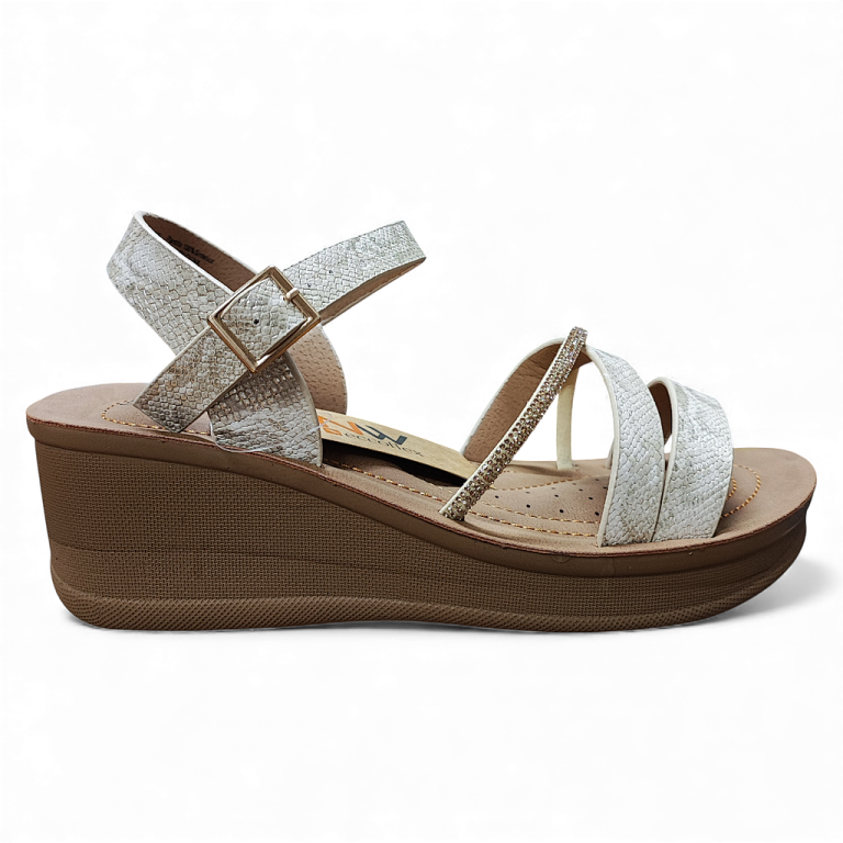 Sandalia Mujer Plataforma Beige Brillante New Walk