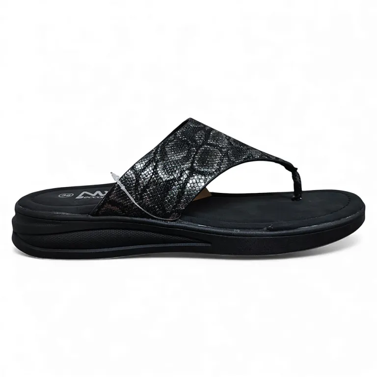 Sandalia Mujer Plataforma Negra Estilo Pitón New Walk