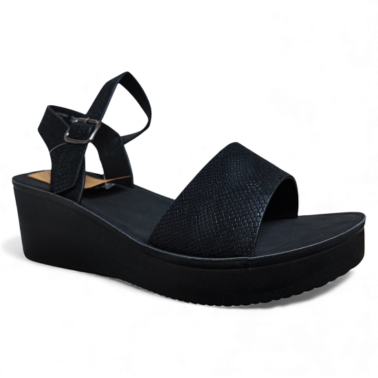 Sandalia Mujer Plataforma Negra Hebilla New Walk