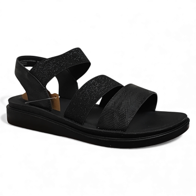 Sandalia Mujer Plataforma Negra Elástica New Walk