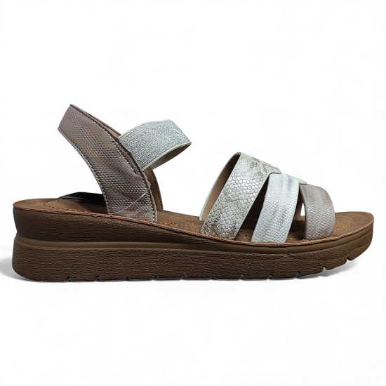 Sandalia Mujer Plataforma Beige Elástica New Walk