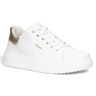 Zapatilla Mujer Cuero Blanco Dorado Plataforma Pegada