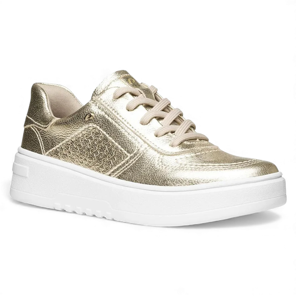 Zapatilla Mujer Cuero Metalizado Dorado Plataforma Pegada