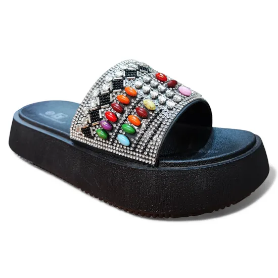 Sandalia Plataforma Mujer Capri Negro con Piedras Bonnyfranco - Imagen 2