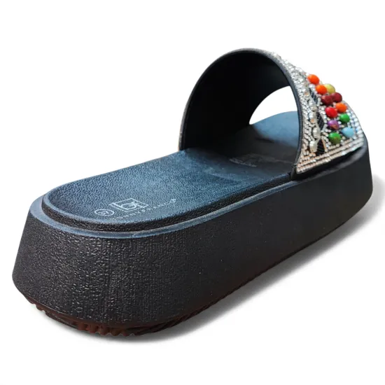 Sandalia Plataforma Mujer Capri Negro con Piedras Bonnyfranco - Imagen 3