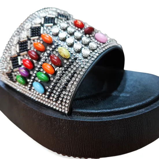 Sandalia Plataforma Mujer Capri Negro con Piedras Bonnyfranco - Imagen 5