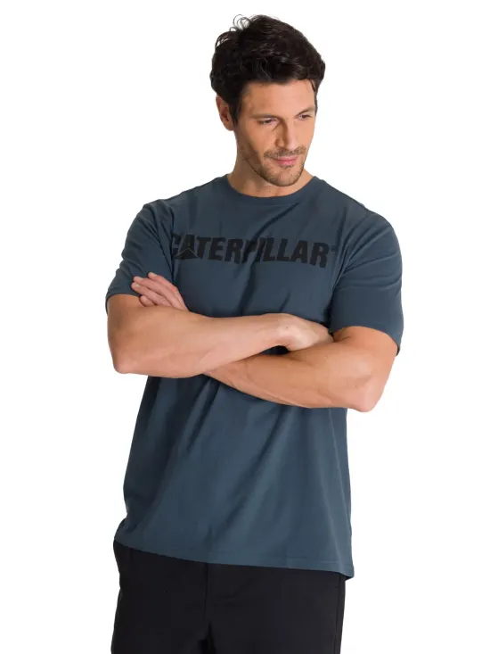 Polera Manga Corta Hombre Logo Azul Cat - Imagen 2