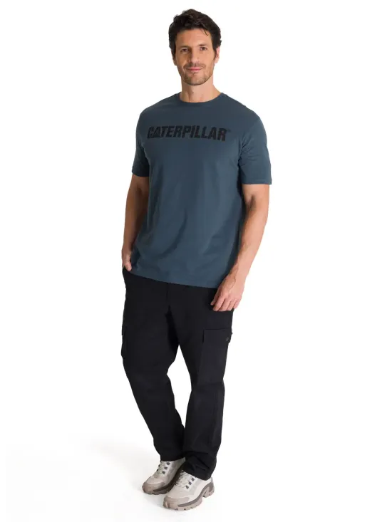 Polera Manga Corta Hombre Logo Azul Cat - Imagen 4