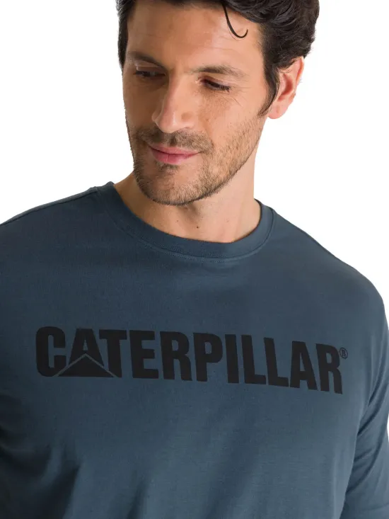 Polera Manga Corta Hombre Logo Azul Cat - Imagen 5