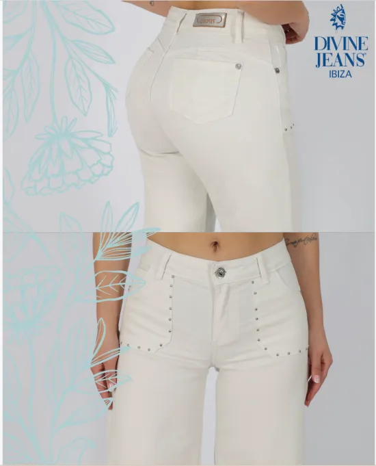 Jeans Mujer Wide Leg Giulia White Divine - Imagen 3