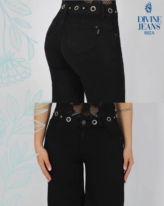 Jeans Mujer Marsella Black Wide Leg Divine - Imagen 3