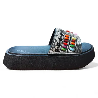 Sandalia Plataforma Mujer Capri Negro con Piedras Bonnyfranco