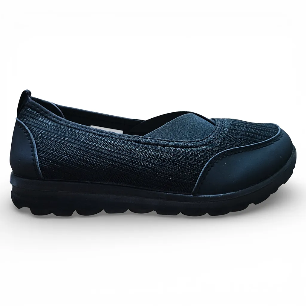 Zapatilla Mujer Mesh Black Ecoflex Confort Diario New Walk