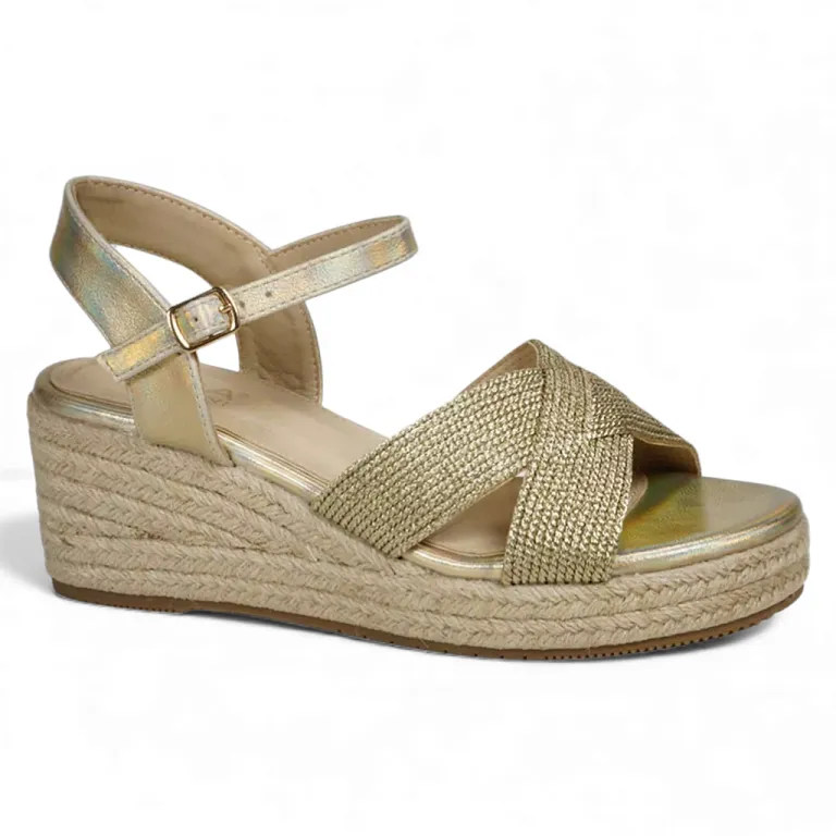 Sandalia Mujer Plataforma Yute Dorada Daisa Begoña
