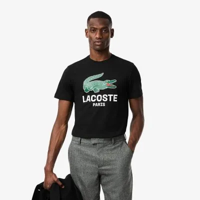 Polera Hombre Algodón Estampa Crocodile Negra Lacoste