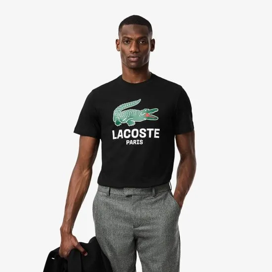 Polera Hombre Algodón Estampa Crocodile Negra Lacoste