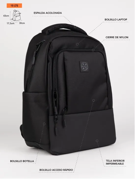 Mochila 5AM198-MC Liso Black Maui - Imagen 5