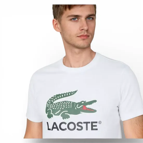 Polera Hombre Blanca Con Logo Frontal Algodón Lacoste - Imagen 3