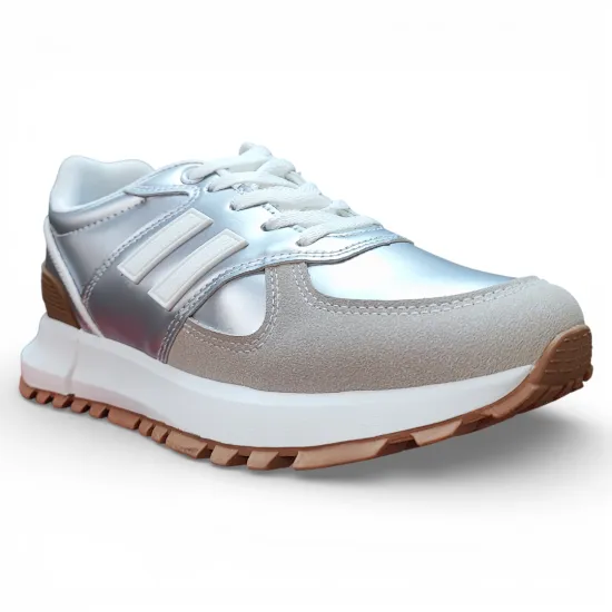 Zapatilla Mujer Urbana Plateada Diseño Deportivo Everix - Imagen 3