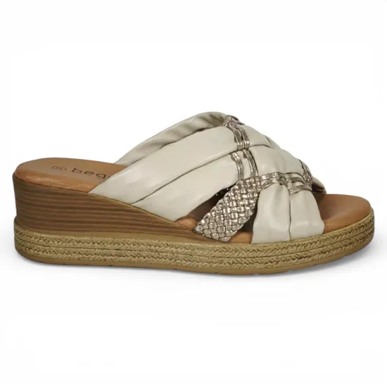 Sandalia Mujer Plataforma Baja Beige Yaimara Begoña - Imagen 2