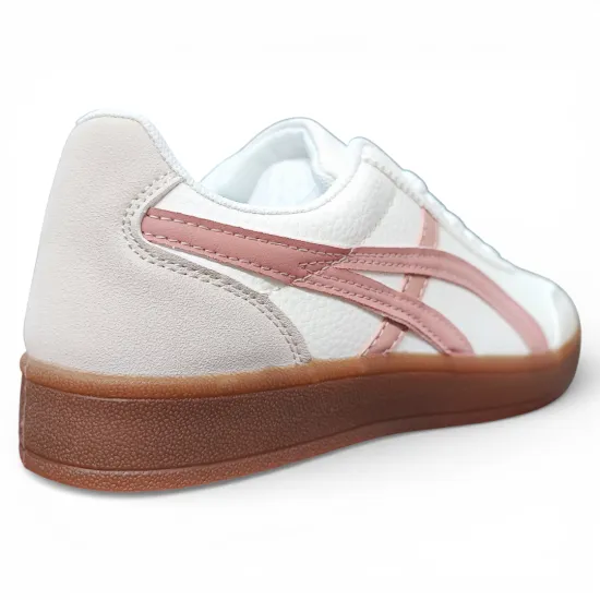 Zapatilla Mujer Blanca Urbana Detalle Rosado Everix - Imagen 4