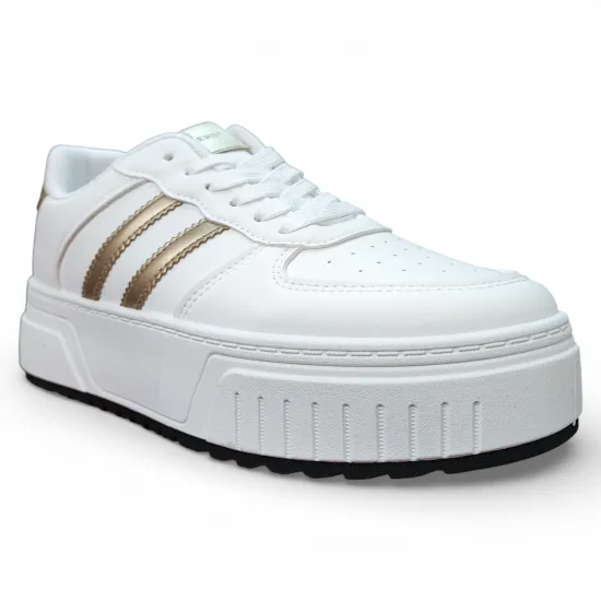 Zapatilla Mujer Blanca Plataforma Detalle Dorado Everix - Imagen 2