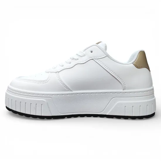 Zapatilla Mujer Blanca Plataforma Detalle Dorado Everix - Imagen 3