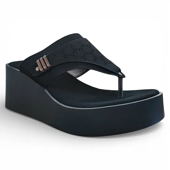 Sandalia Mujer Negra Plataforma Alta Diseño Calado Bonny Franco