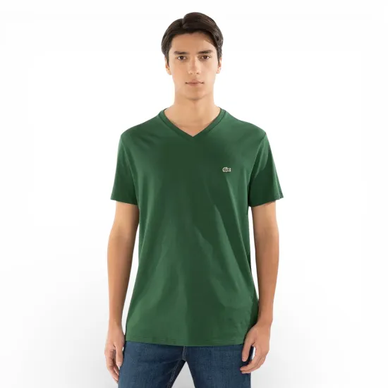 Polera Hombre Cuello V Verde Lacoste