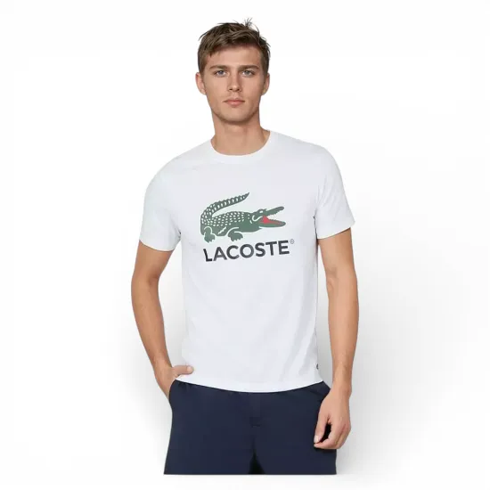 Polera Hombre Blanca Con Logo Frontal Algodón Lacoste